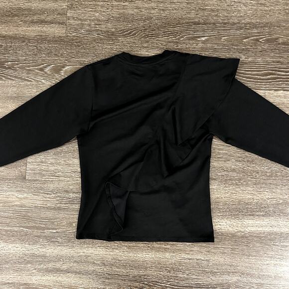 EUC Nation Los Angeles Farrah Top Black Sz XS Asymmetric Ruffle Sleeve Chic Tee - Picture 15 of 16